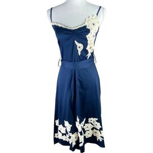 Odille Womens Navy Floral Appliqué Emily Tea Dress Size 4